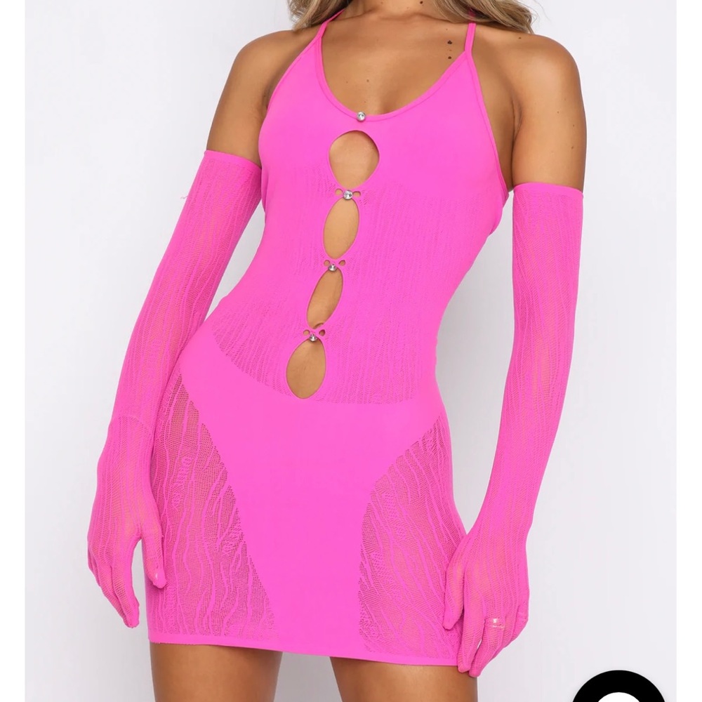 💓 one size neon pink postergirl inspired dress w/ gloves 💓